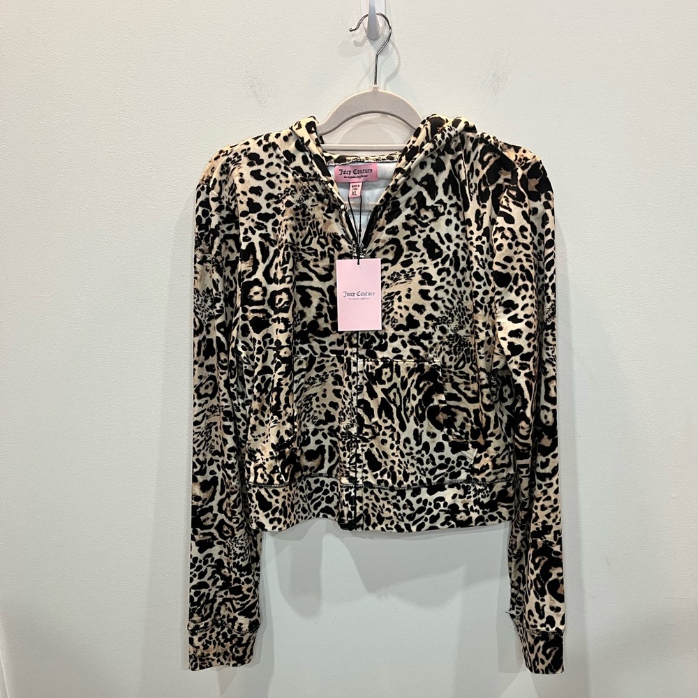 Juicy Couture Velour Tracksuit Set Leopard Women’s Sz XL Bling Flare Leg Y2K NWT - Picture 2 of 10